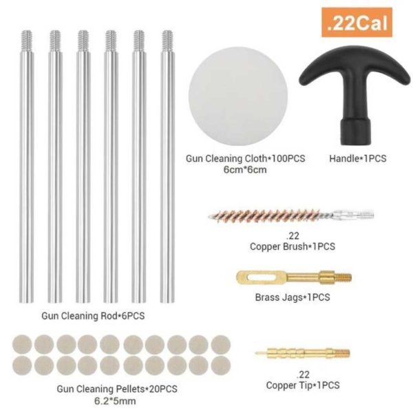 Portable 12-Piece Gun Cleaning Kit For .22LR, .223, .257, 5.56mm Rifle And Pistol, Canvas Case, Brass/Steel Brushes